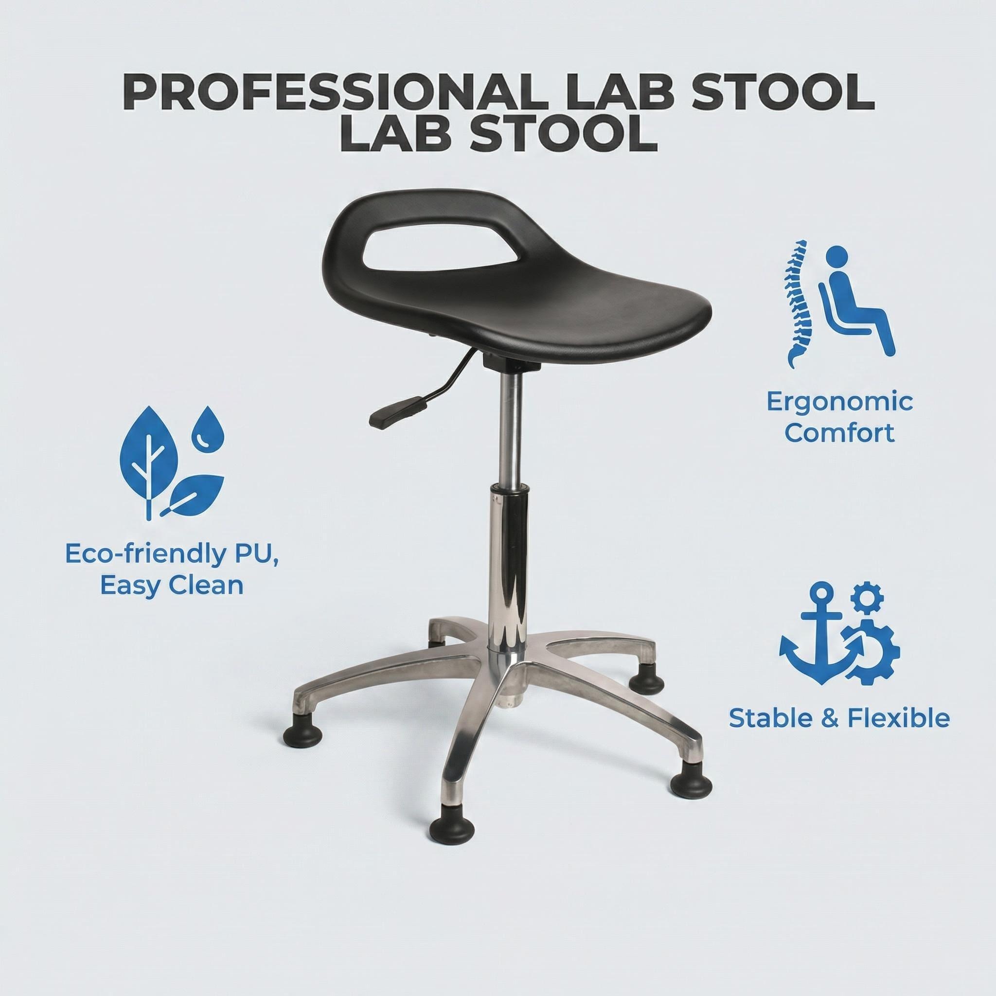 Multipurpose Polyurethane Work Chair with Chrome Foot Ring and Casters Adjustable Laboratory Chair