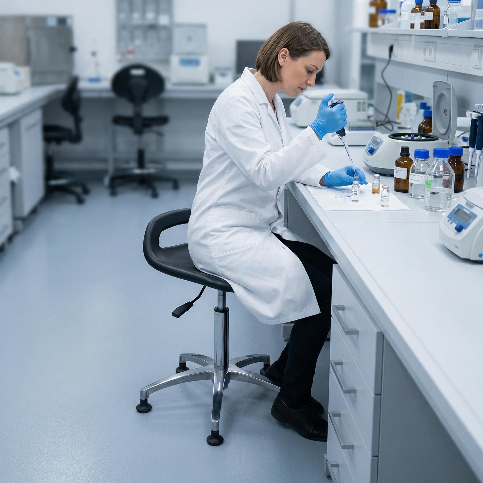 Multipurpose Polyurethane Work Chair with Chrome Foot Ring and Casters Adjustable Laboratory Chair