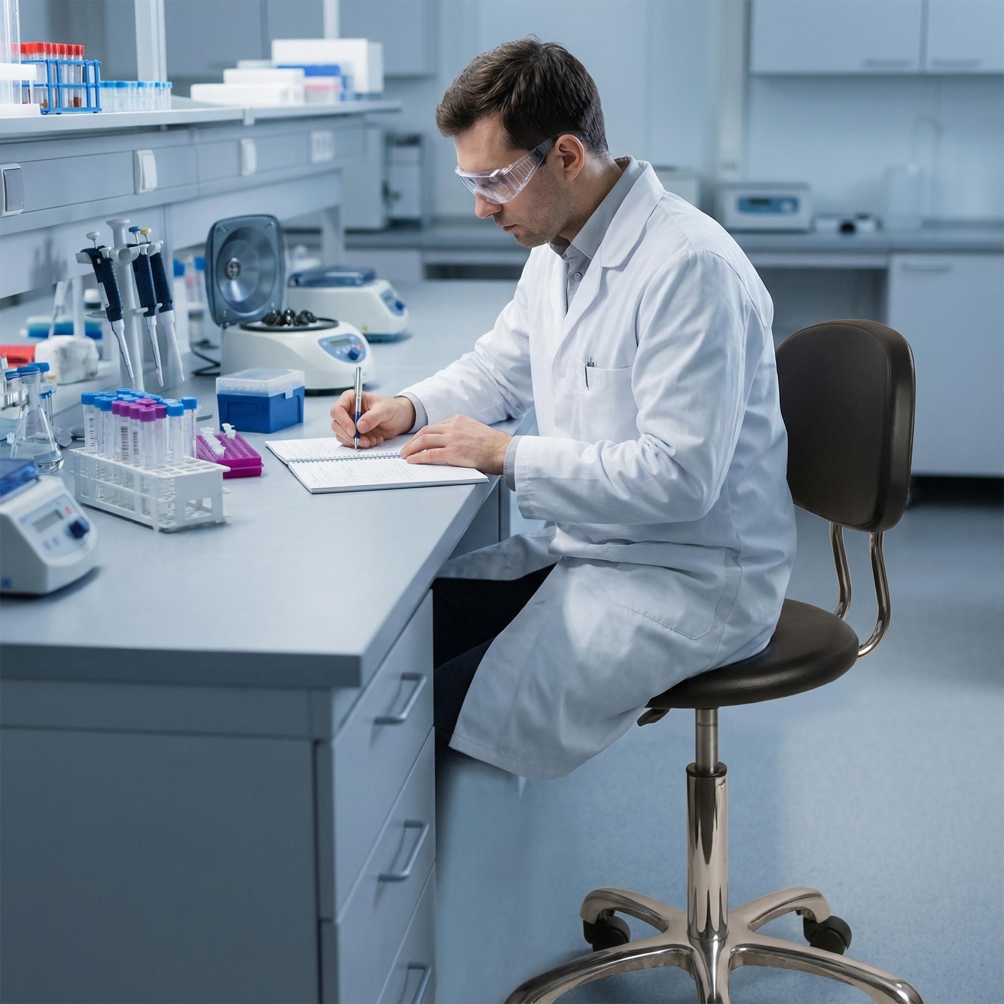 Anti Fatigue Polyurethane Adjustable Lab Chair with Chrome Foot Ring and Mobility Casters Laboratory Chair