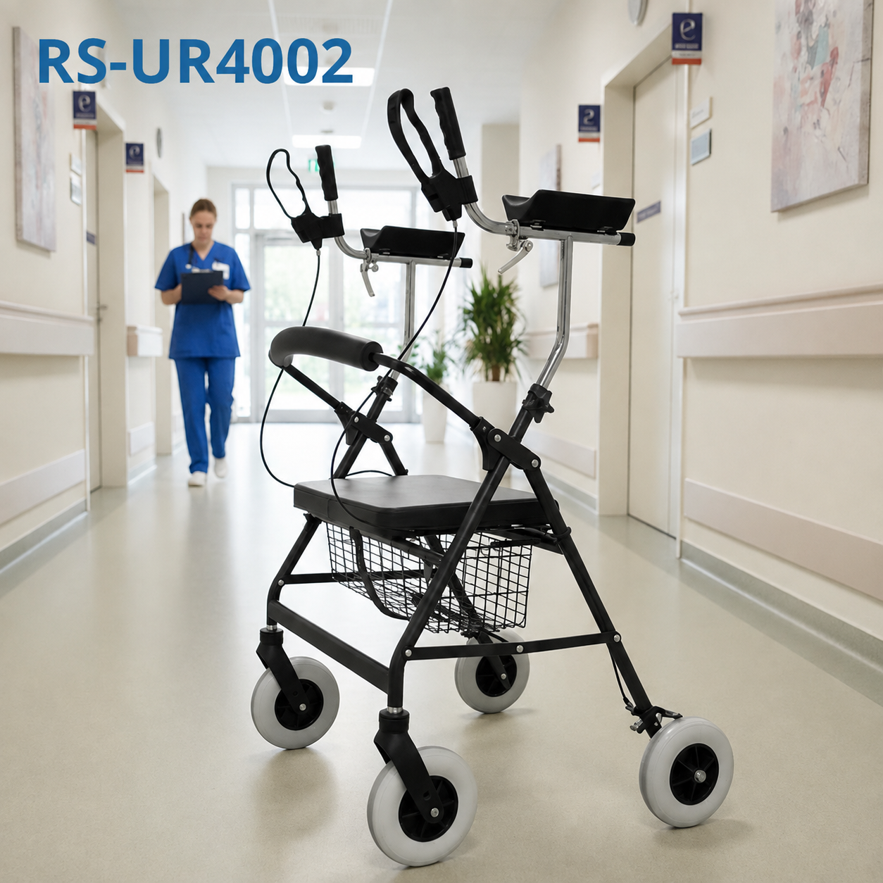 UR4002-BB   Bariatric Rollator Walker Relaxsmith  Lightweight Aluminum Frame Adjustable Height Indoor/Outdoor Use Safe