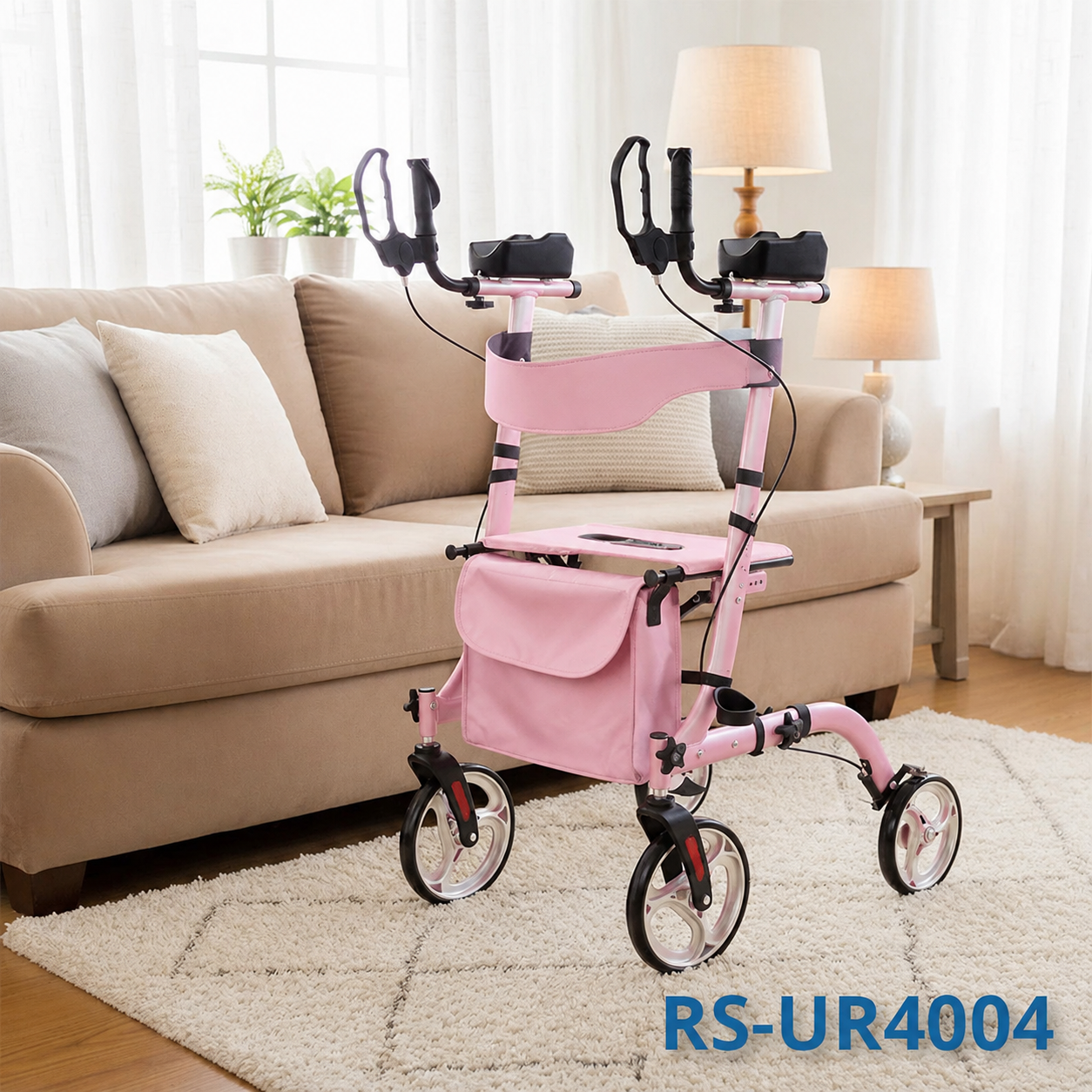 UR4004-P   Rollator Walker Aluminum Frame 136kg Capacity for Home Care Users Ergonomic Design Secure Hand Brakes Spacious