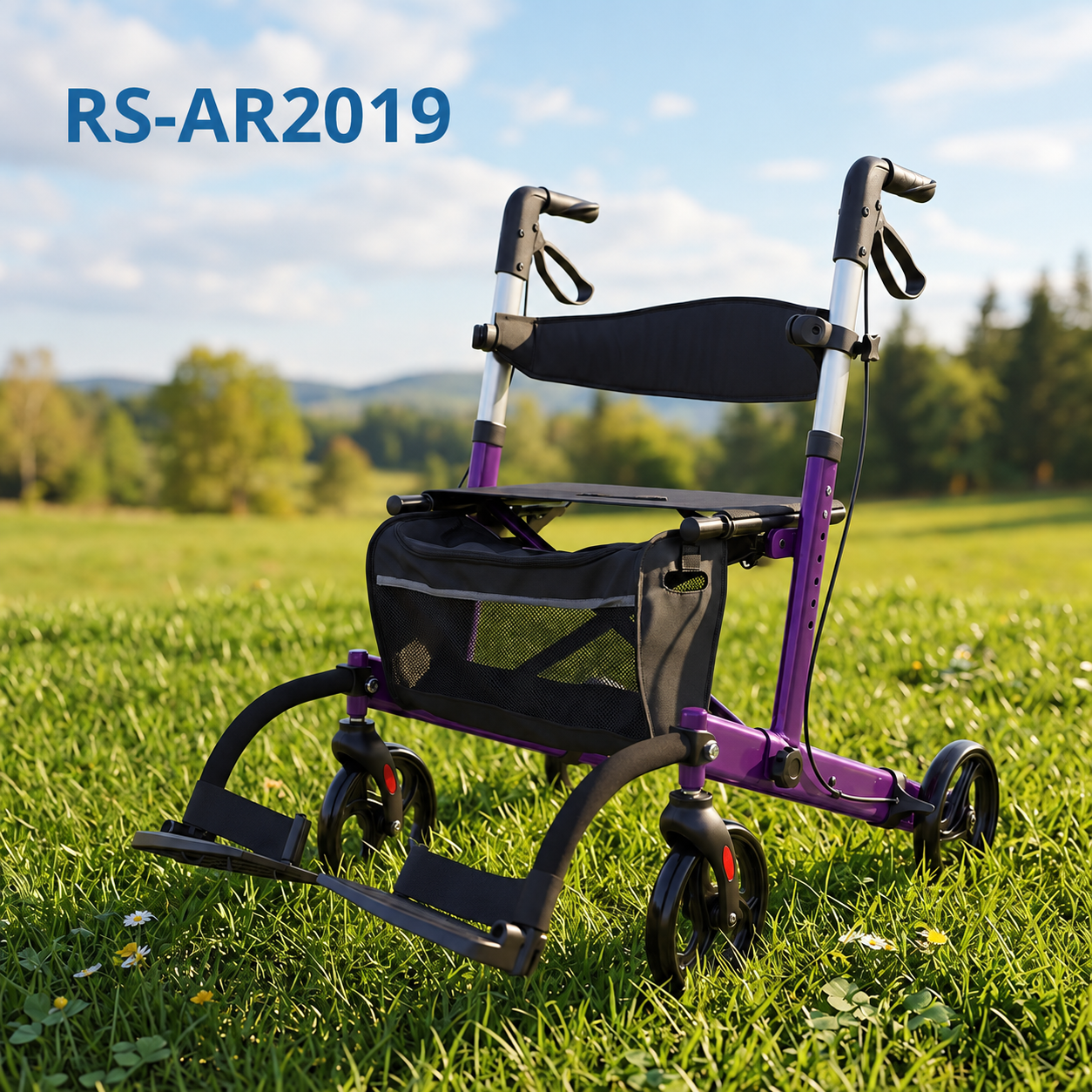 AR2019-PP    Aluminum Rollator Walker with Seat 160KG Capacity Foldable Stable Walking Aid for Elderly CE Certified