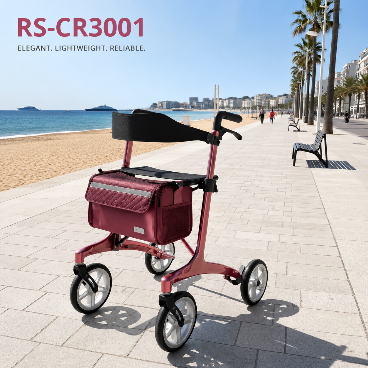 CR3001-R    Special Carbon Fiber Rollator Walker CE Certified Lightweight High Load Capacity (134kg) Foldable Outdoor