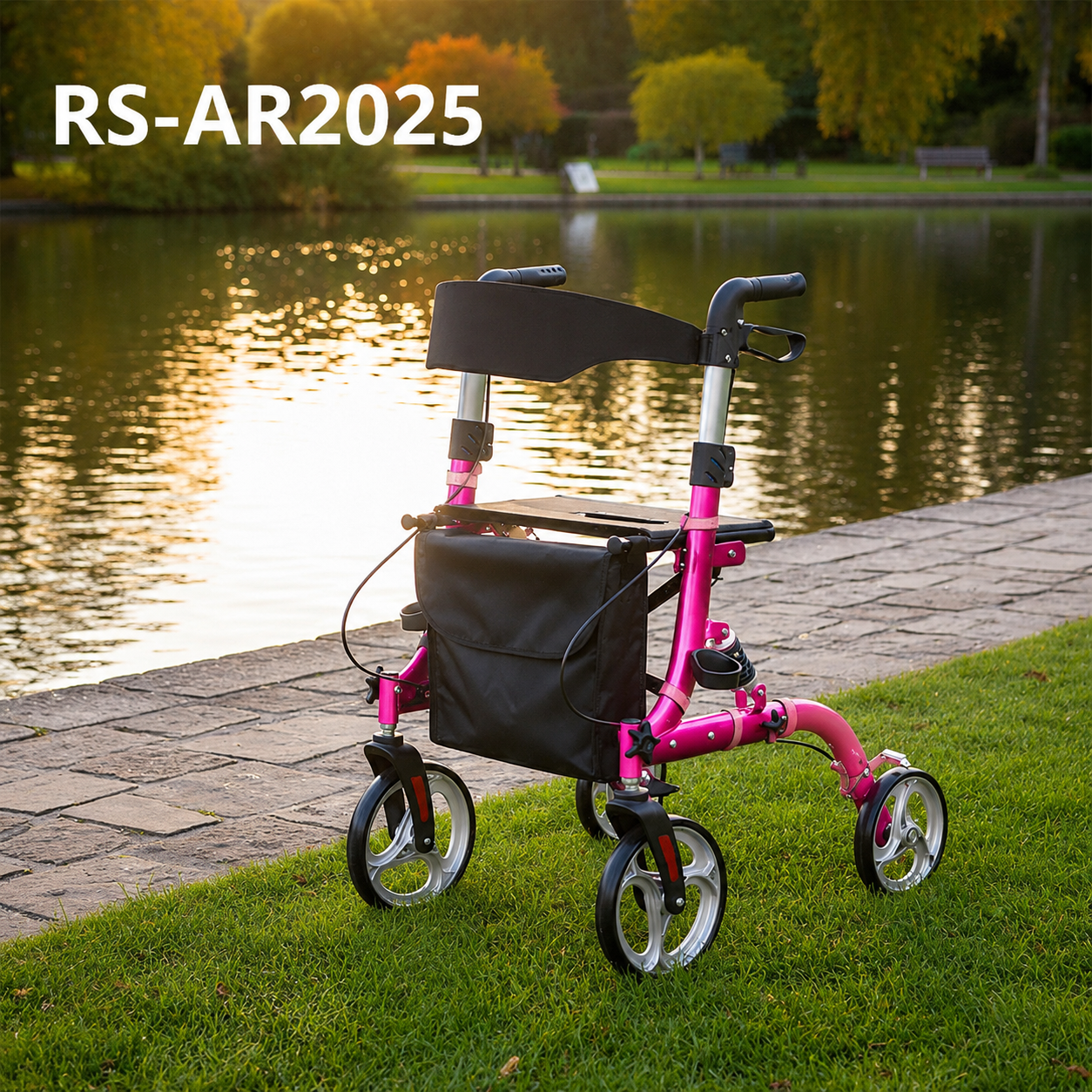 AR2025-R     Lightweight Aluminum Rollator Elderly Home Care Users Adjustable Height Comfortable Convenient Outdoor Use CE ISO