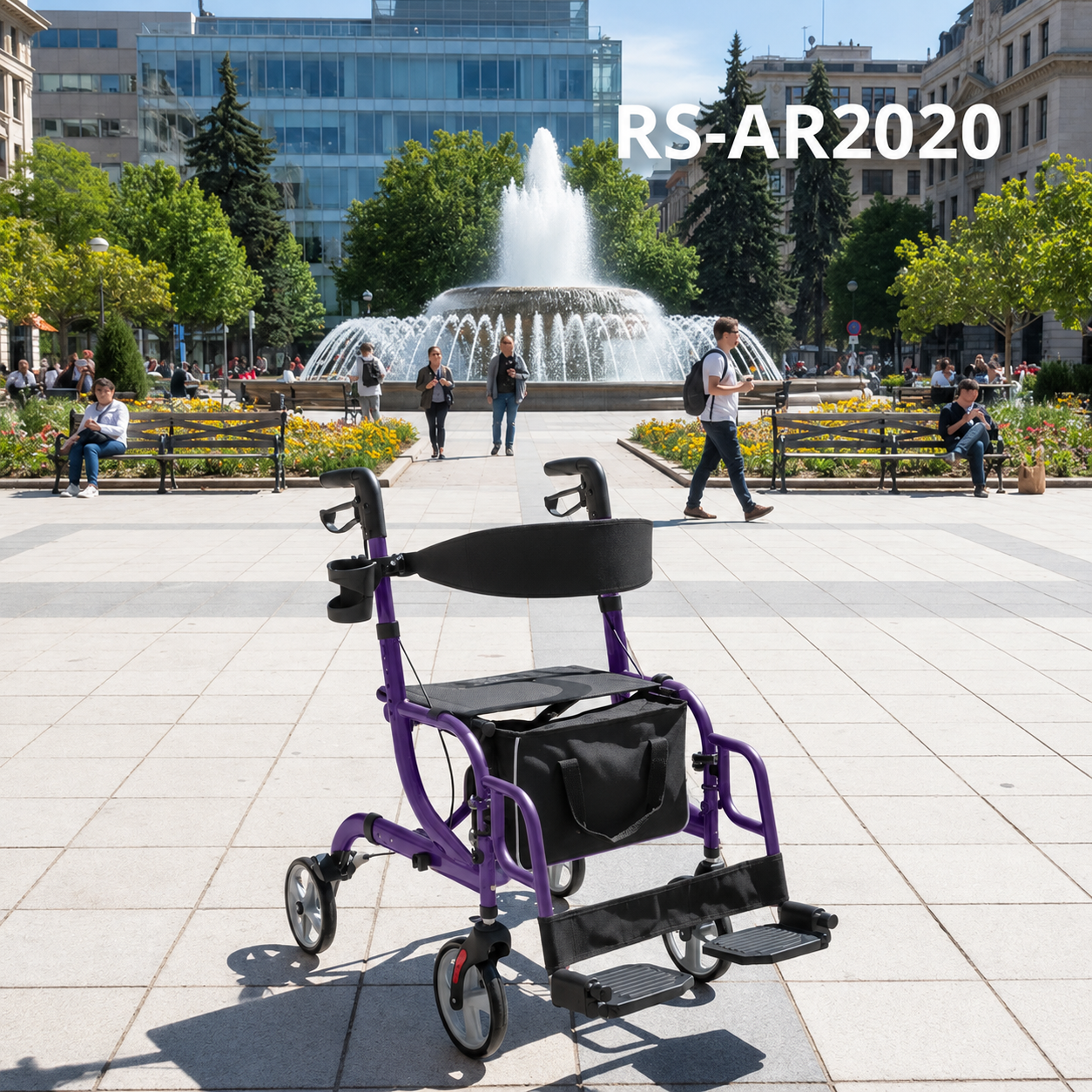 AR2020-PP   Rollator-Wheelchair  Supplier for Elderly Seniors with Seat Bag Footrest Stable Mobility Support OEM ODM Service