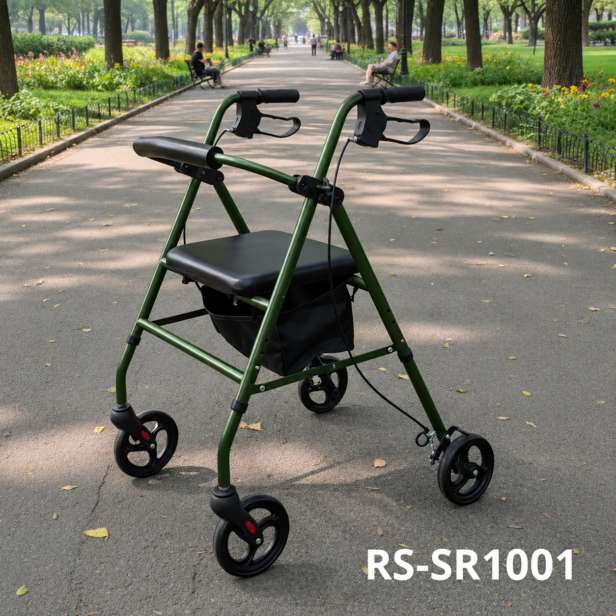 SR1001-G Premium Relaxsmith CE Certified Light Weight Folding Steel Rollator Walker for Elderly Stable Height Adjustable Mobility Aid