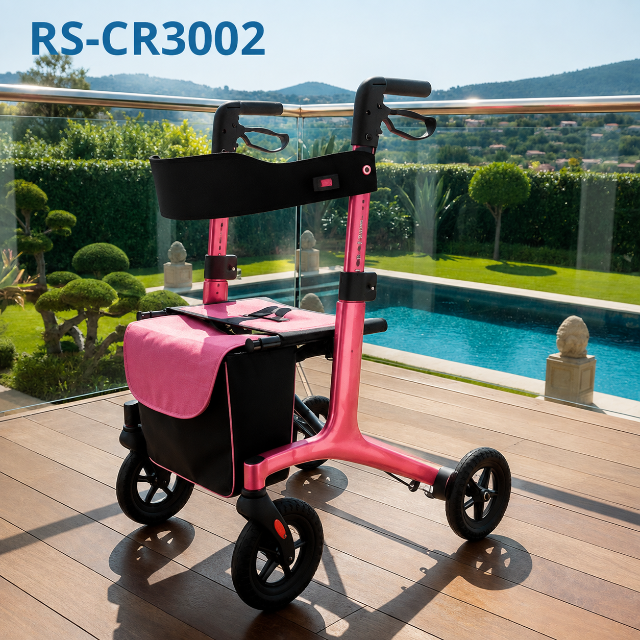 CE3002-R   Ultralight Carbon Fiber Rollator Walker for Users Ergonomic Handles Comfortable Seat Storage Bag Improved Mobility Relaxsmith