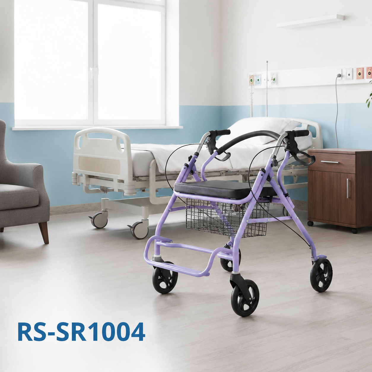 SR1004-PP    Steel Rollator Walker for Seniors | Green CE Certified Light Weight | Adjustable Height Foldable Comfortable Seat
