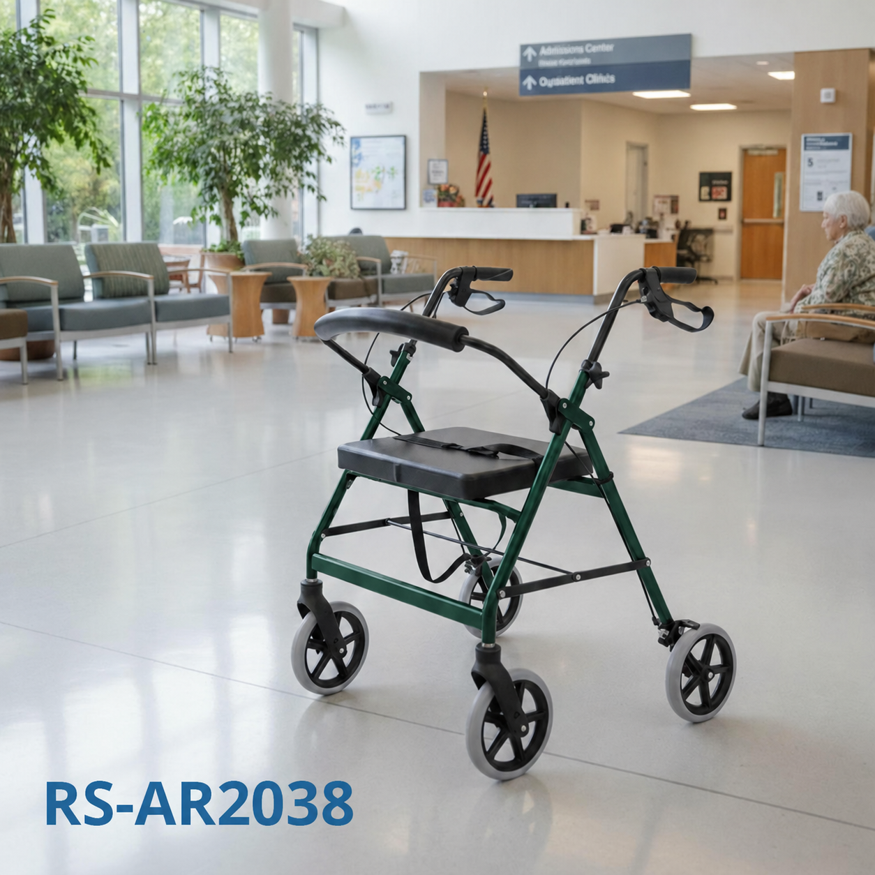 AR2038-G   Bariatric Rollator with Adjustable Seat Storage Basket Aluminum Alloy Black Red 150kg Capacity for Mobility Assistance Stability