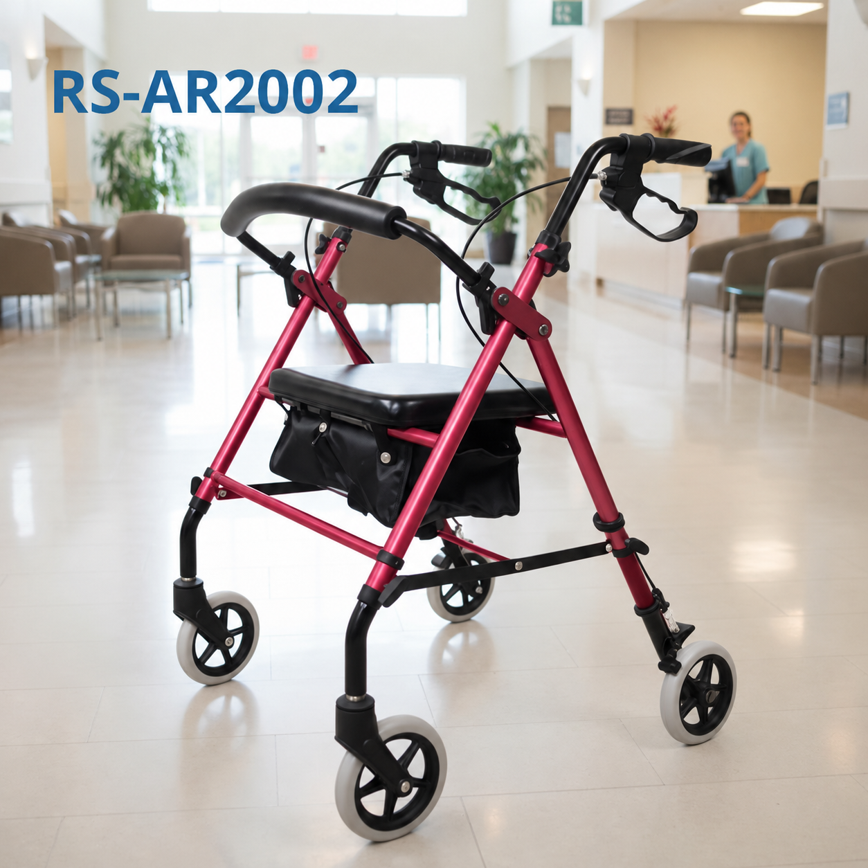 AR2002-R   Medical Suppliers  Rollator Seat Storage Bag Lightweight Durable CE ISO Certified Height Adjustable Travel Aid