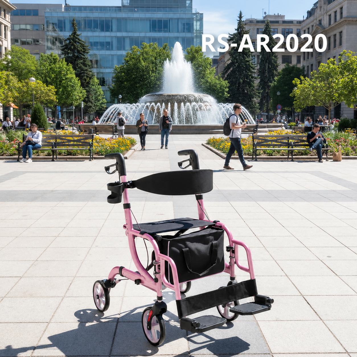 AR2020-P  Rollator-Wheelchair Aluminum 110kg Capacity for Hospitalized Patients Comfortable Maneuvering Convenient Mobility Aid