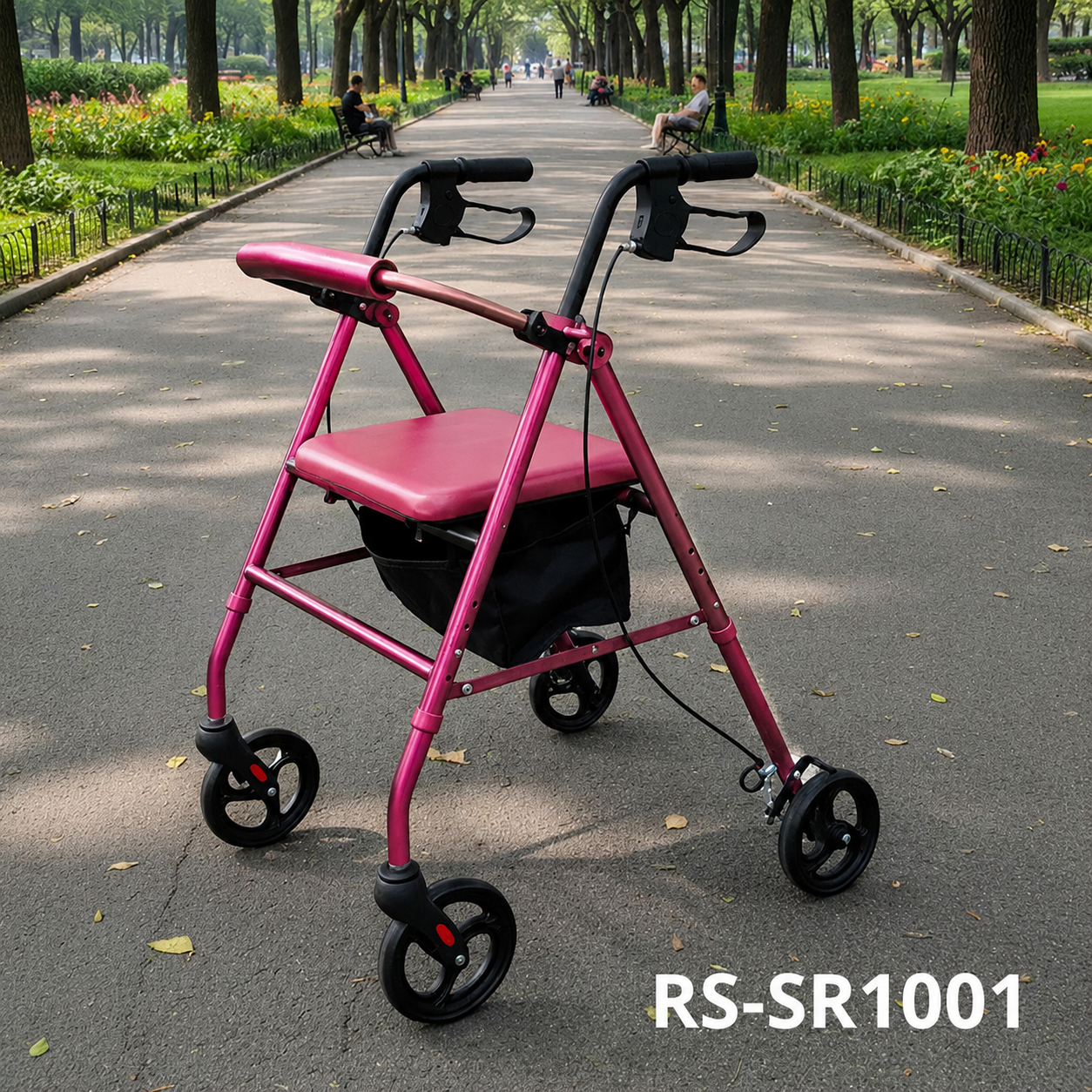 SR1001-R   Premium Relaxsmith CE Certified Light Weight Folding Steel Rollator Walker for Elderly Stable Height Adjustable Mobility Aid