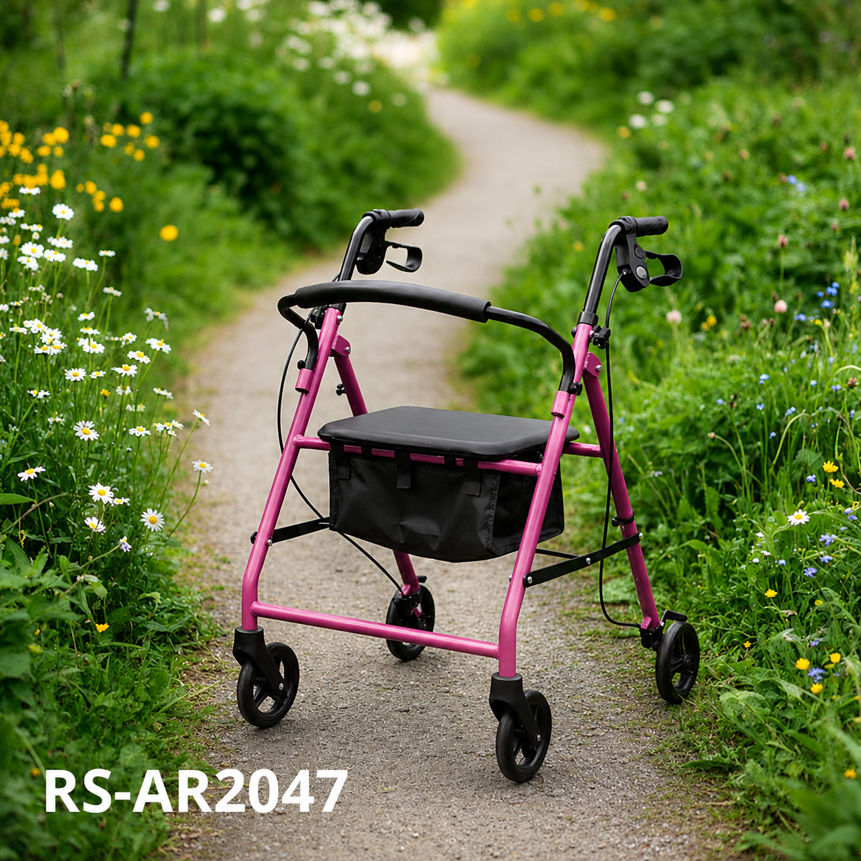 AR2047-B  Seniors Community Rollator Walker Handles Aluminum Frame Black Blue 120KG Capacity Durable Lightweight for Elderly Mobility