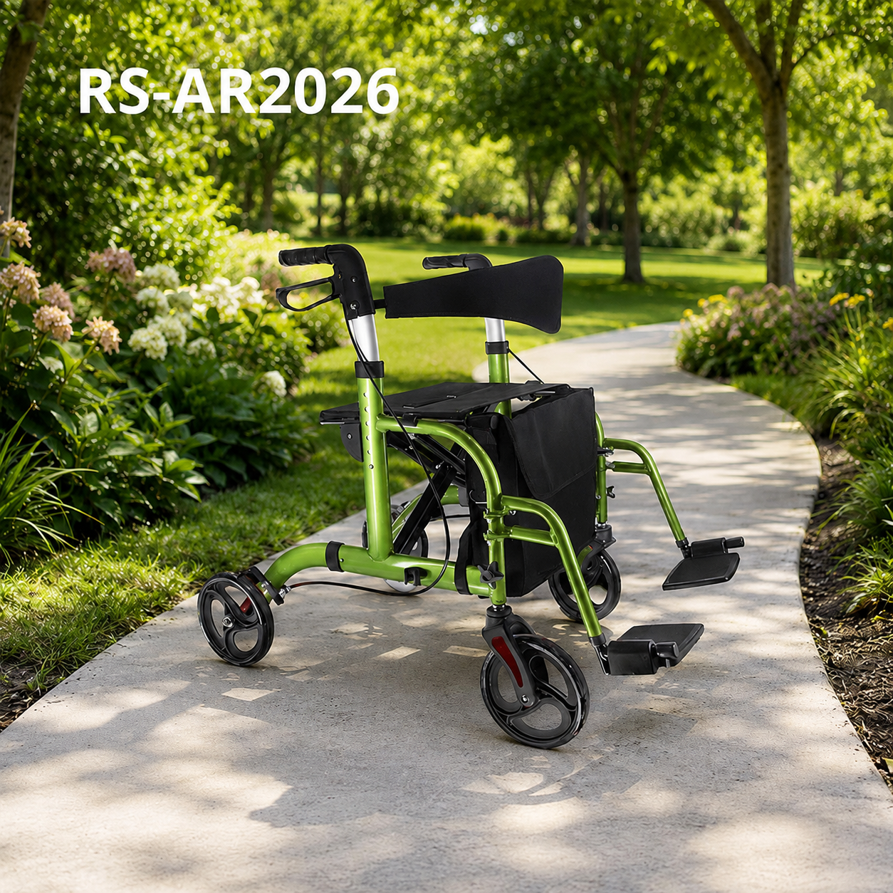 AR2026-G   Lightweight Aluminum Rollator Walker 136kg Capacity CE Certified for Home Care Users Robust Adjustable Heights Easy