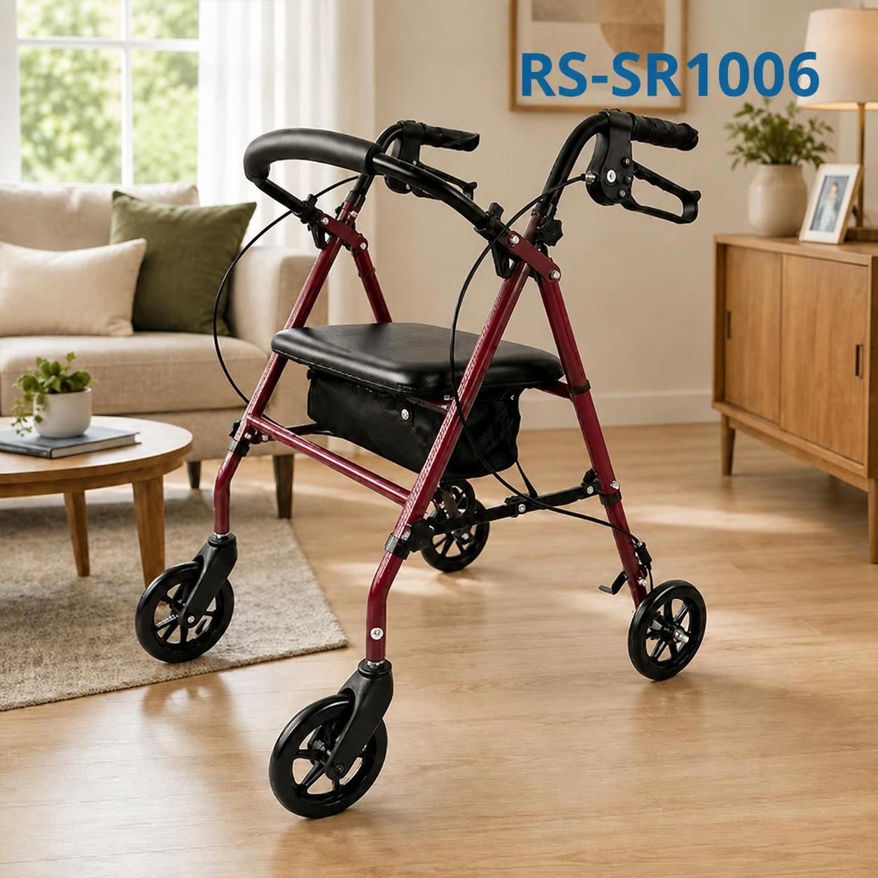 SR1006-R   Steel Rollator Walker for Elderly CE Certified Adjustable Height Foldable Design 150kg Weight