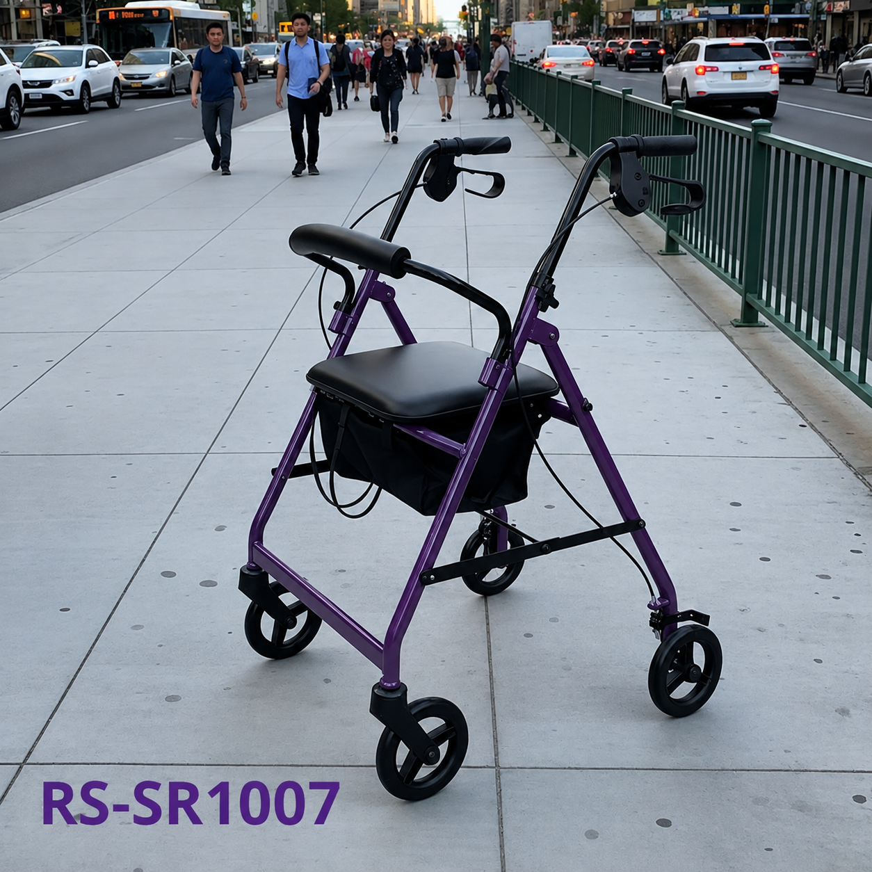 SR1007-PP    Steel Rollator for Seniors-CE Certified Strength Assistance Comfortable Seat Easy-to-Use Hand Brakes 120kg