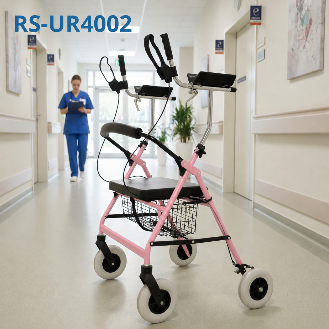 UR4002-P  Bariatric Rollator Walker RelaxSmith CE Certified Hospital-Use Lightweight Aluminum Frame Adjustable Height Indoor/Outdoor Use