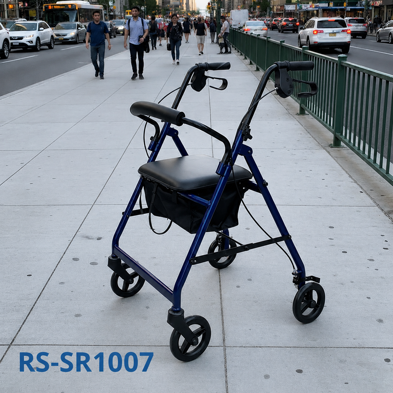 SR1007-BL   Steel Rollator for Seniors-CE Certified Strength Assistance Comfortable Seat Easy-to-Use Hand Brakes 120kg