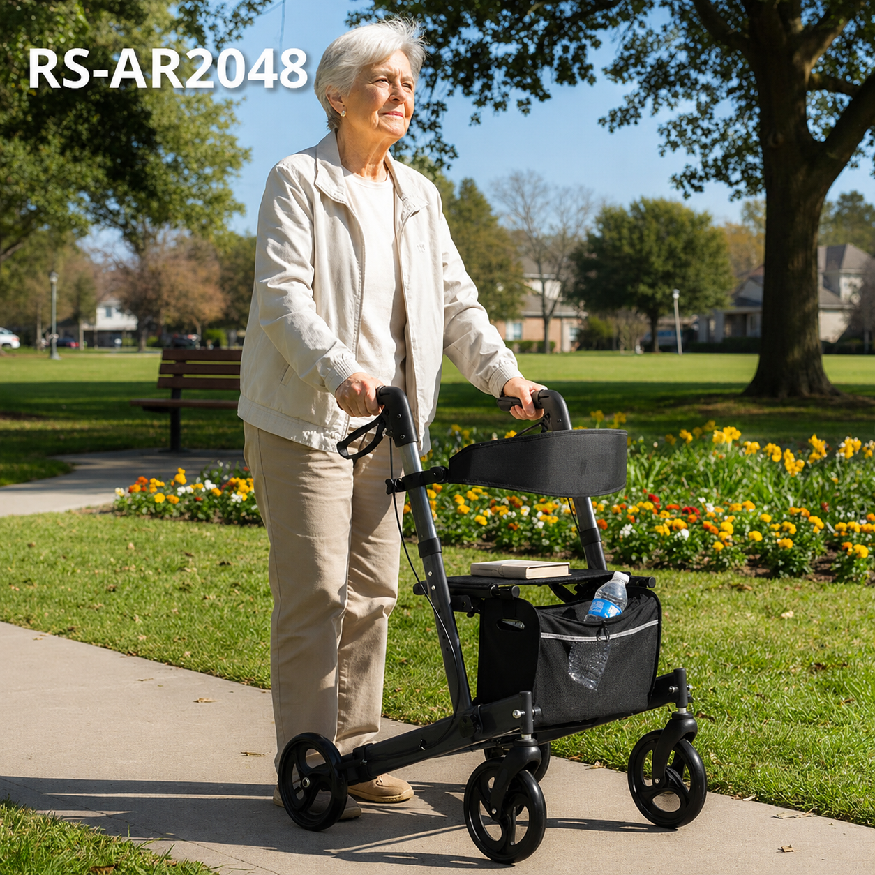AR2048-B  Folding Aluminum Rollator Walker Anti-Slippery Design for Mobility-Impaired Individuals Premium Durable Easy-to-Use Solution