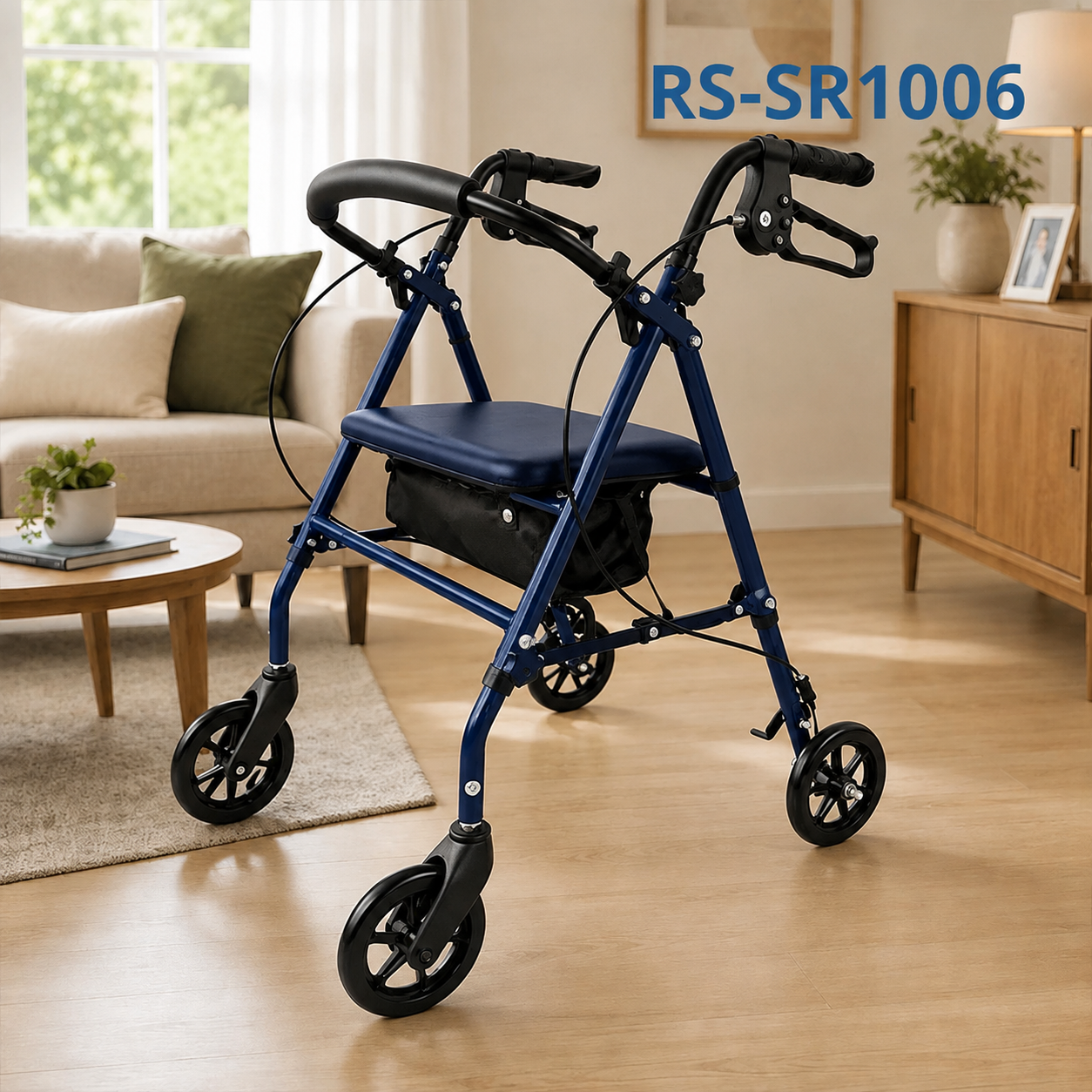 SR1006-B     Carbon Steel Rollator Walker for Elderly CE Certified Adjustable Height Foldable Design 150kg Weight Capacity