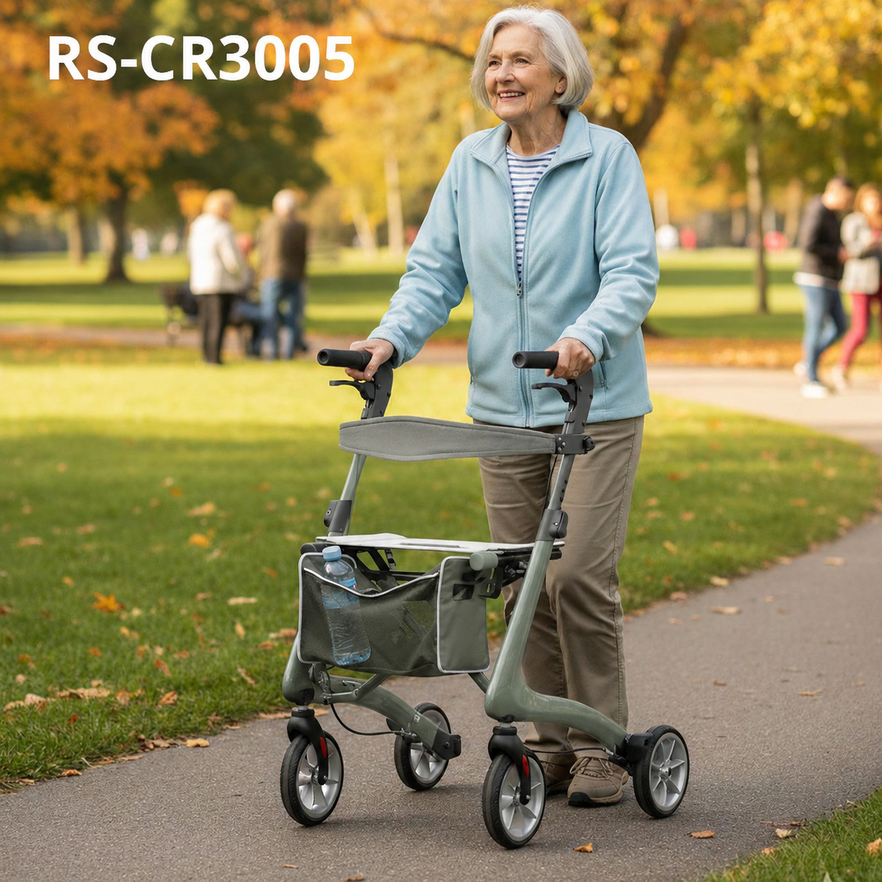 CR3005-G Carbon Fiber Rollator for Elderly - Lightweight Adjustable Height Large Storage Pouch Easy to Fold & Transport OEM ODM