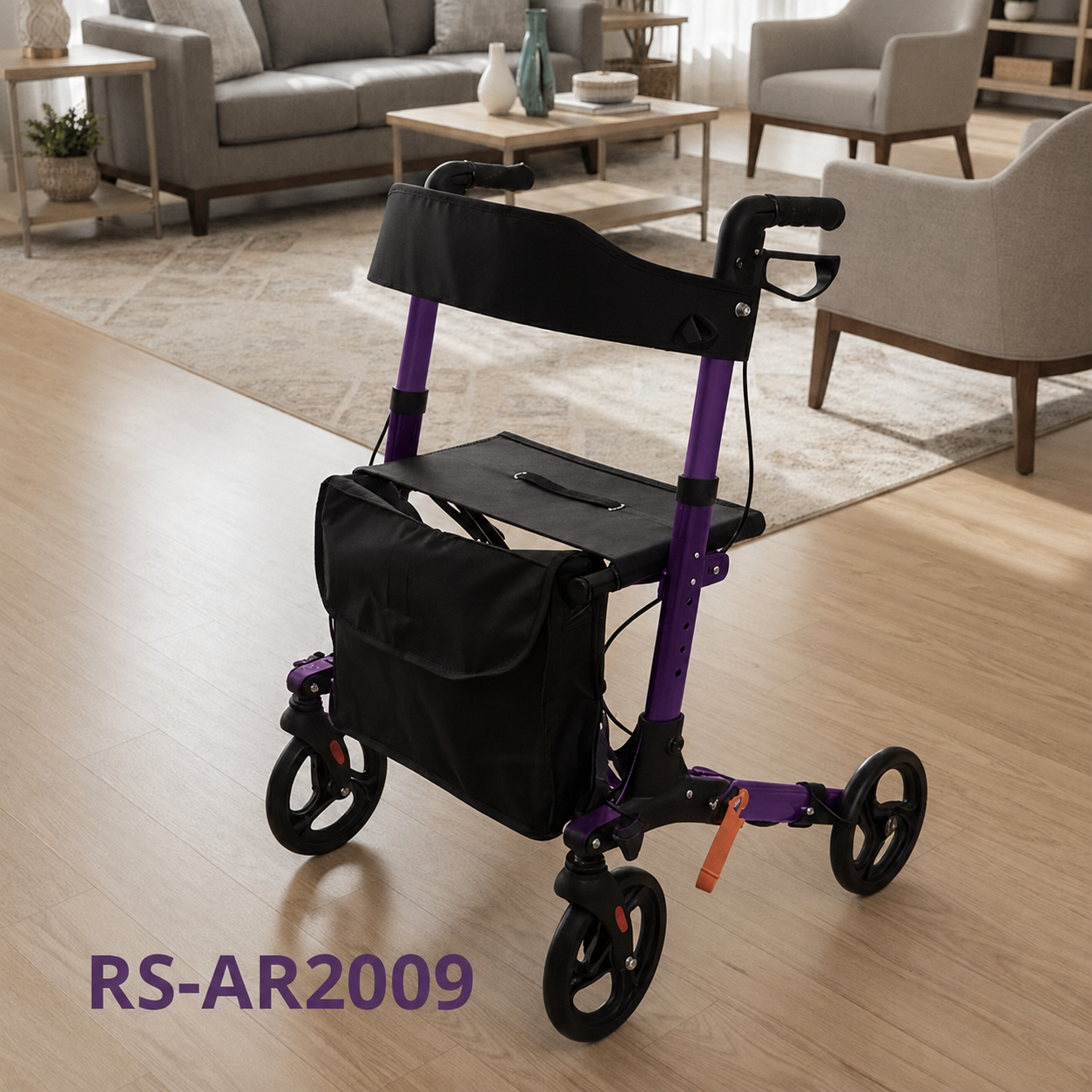 AR2009-PP   Lightweight Aluminum Folding Rollator Walker OEM Manufacturer Adjustable Mobility Aid for Seniors Stable Support Easy Storage