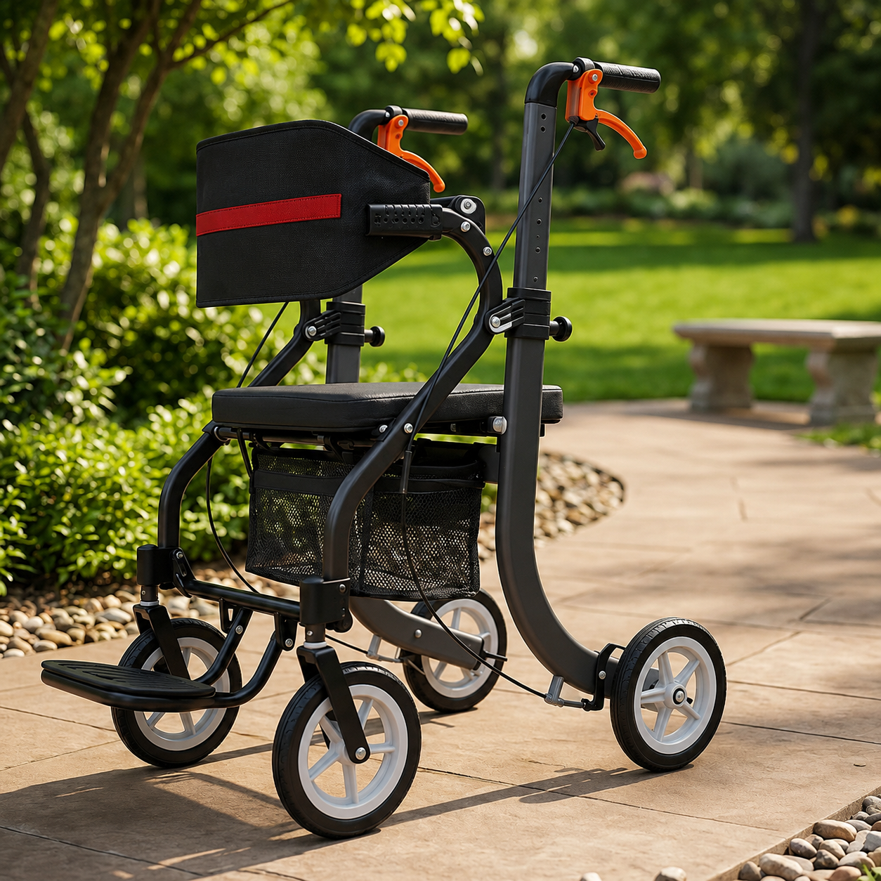 AR2031-B  Rollator Walker Aluminum Alloy CE Certified Waterproof Rehabilitation Patients Adjustable Height Comfortable Seating Easy