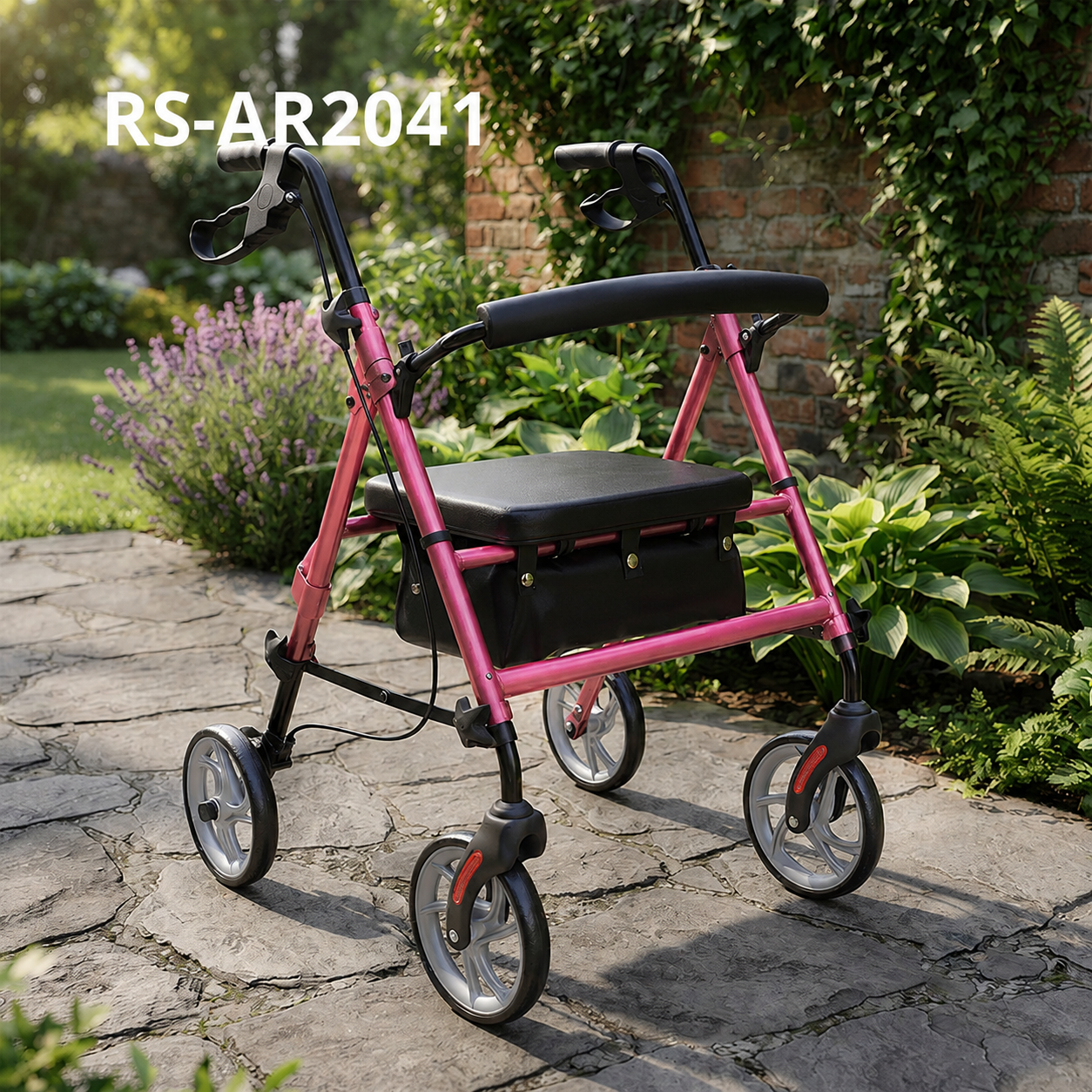 AR2041-R   Aluminum Rollator Walker OEM ODM Service Foldable Mobility Aid for Elderly Seniors with Seat and Storage Bag