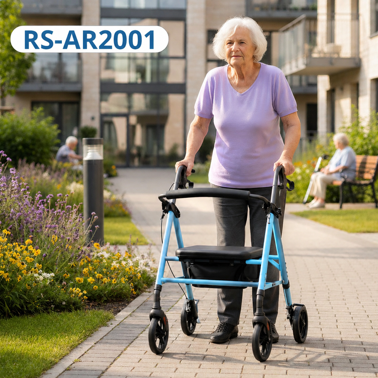 AR2001-B  Aluminum Rollator Walker OEM Manufacturer for Elderly Seniors with Lightweight Design and Stable Mobility Support