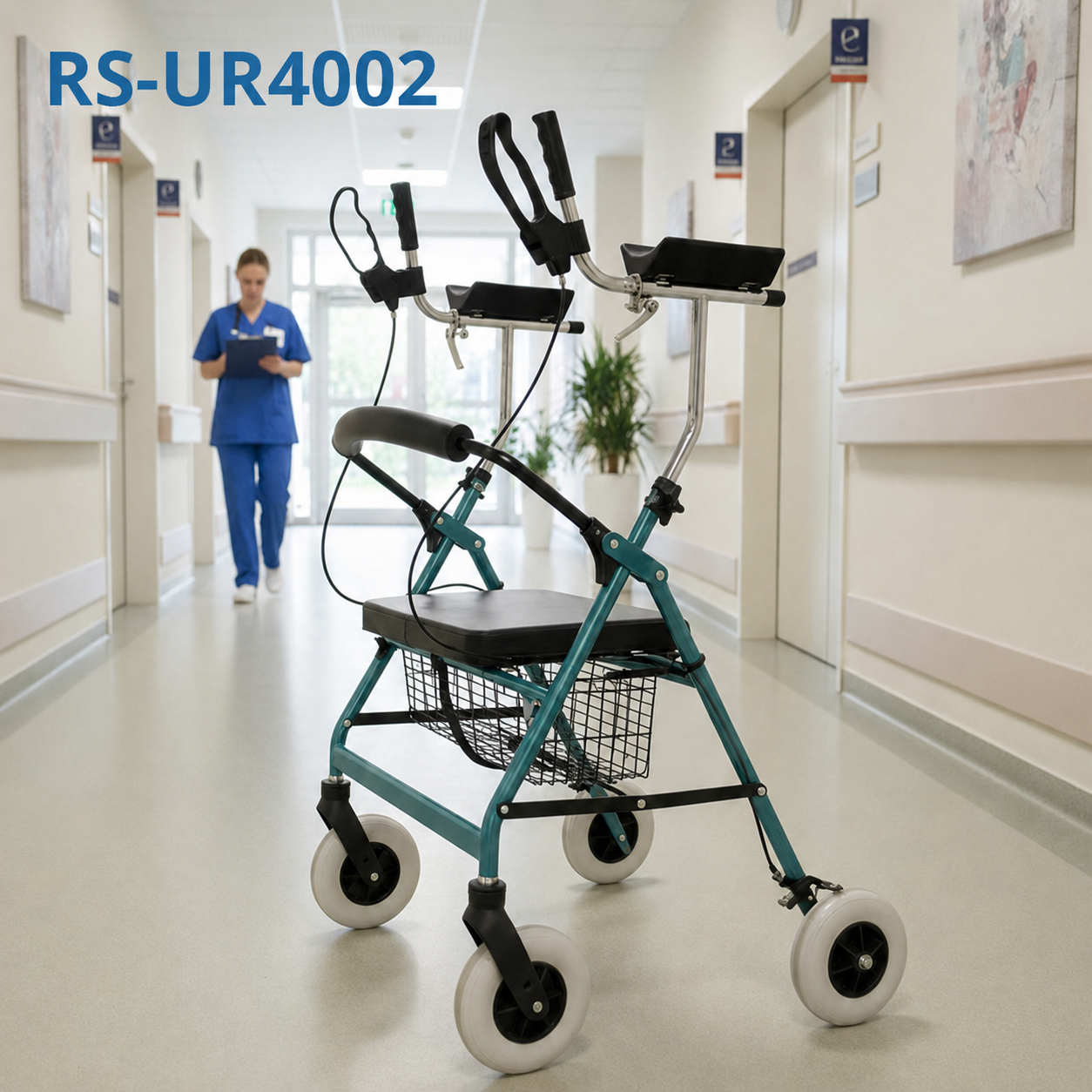 UR4002-P Bariatric Rollator Walker Lightweight Aluminum Frame, Adjustable Height, Indoor/Outdoor Use, Safe Support for Overweight Users