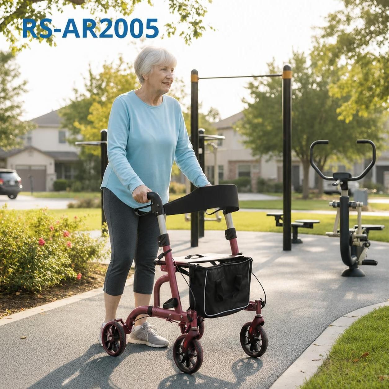 AR2005-R   Aluminum Rollator Walker for Elderly Seniors Foldable Mobility Aid Seat High Stability OEM  CE Certified