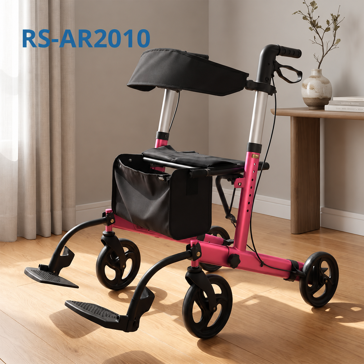 Aluminum Rollator Walker for Seniors with Footrest, Folding Mobility Aid with Storage Bag for Independent Living