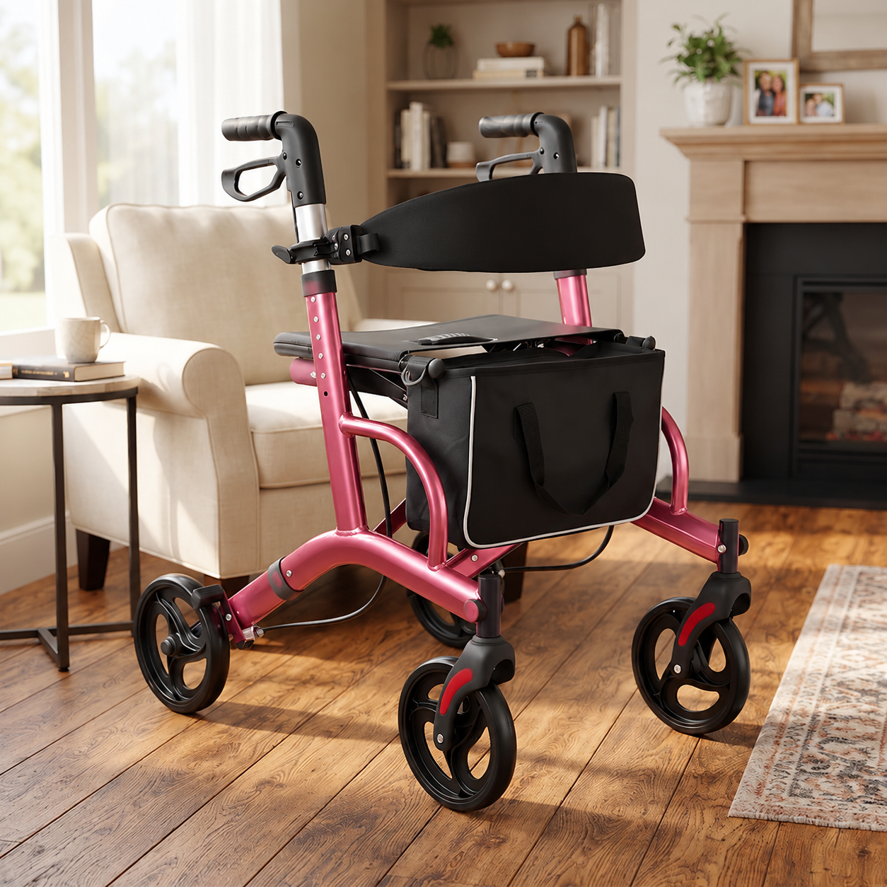 AR2013-R   Aluminum Rollator Walker for Elderly with Seat Storage Bag | Foldable Mobility Aid CE Certified Light Weight