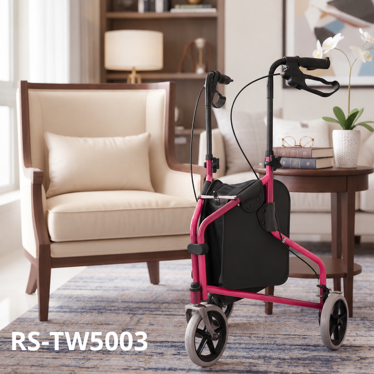 TW5004-R  3-Wheel Rollator Walker for Elderly | Lightweight Aluminum Frame Adjustable Height CE Certified Indoor/Outdoor Mobility Aid