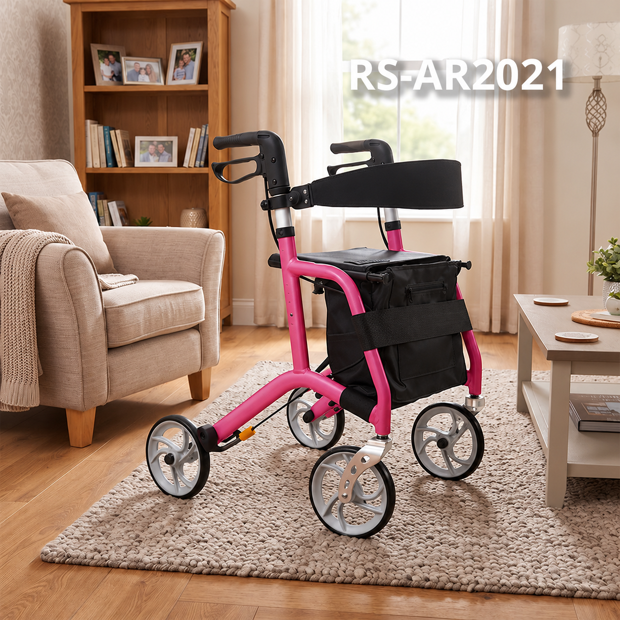 AR2021-R   Lightweight Rollator Walker with Seat OEM/ODM for Elderly Seniors Stable Support Easy Maneuverability
