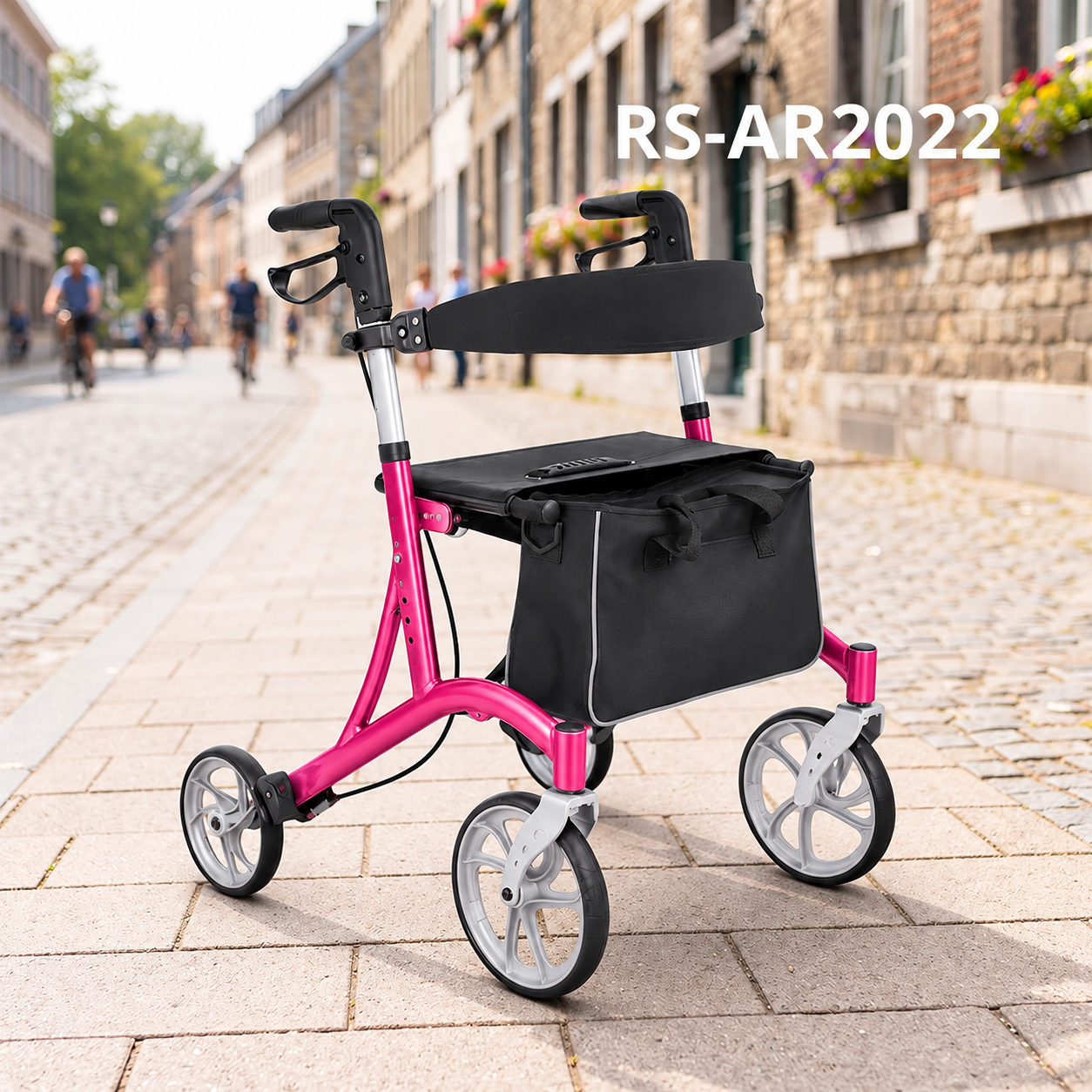 AR2022-R   Lightweight Folding Rollator Walker for Elderly Seat Storage Bag | Stable Mobility Support CE Certified Hospital Use