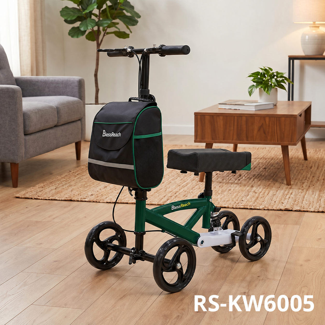 KW6005-G   Knee Walker for Elderly Adjustable Foldable Lightweight CE Certified Knee Scooter with Large Storage Bag OEM ODM Service