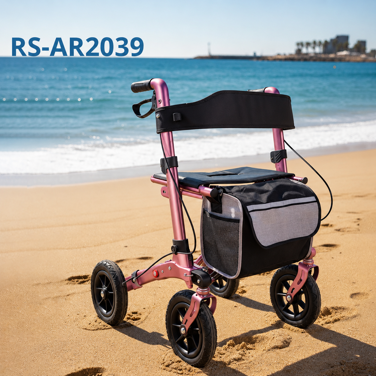 AR2039-R  Rollator Walker with Seat for Elderly Adults Lightweight Aluminum Mobility Aid Folding Design CE Certified Class I