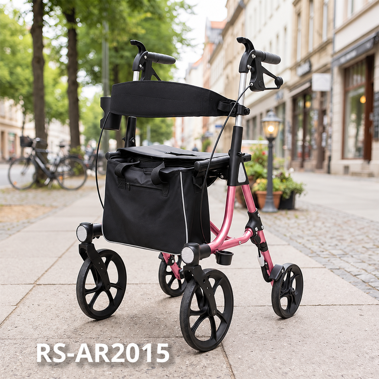 AR2015-R    Aluminum Rollator Walker for Beauty Salon Use with Seat Bag Light Weight CE Certified OEM Wholesale Supply