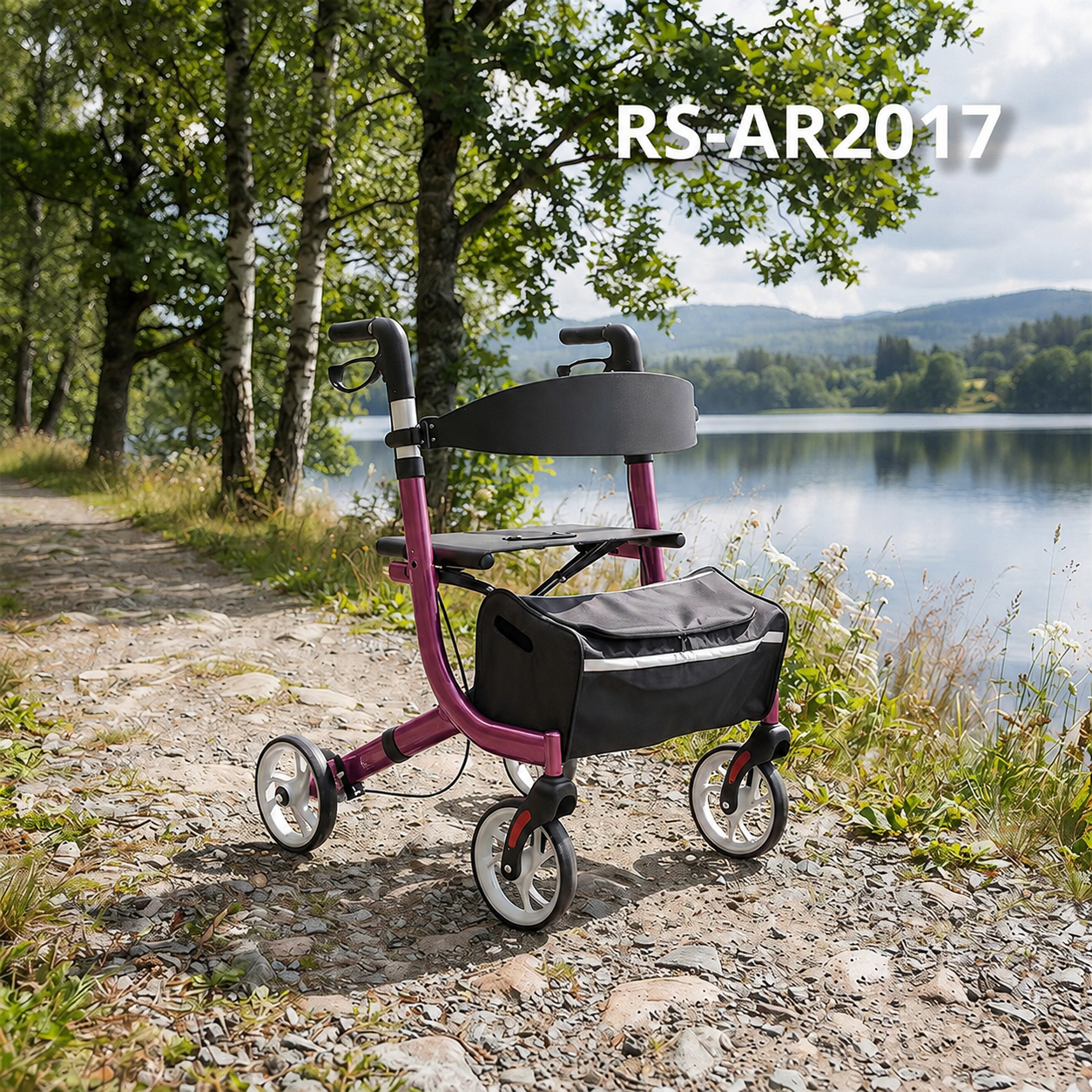 AR2017-PP    Aluminum Four Wheel Rollator Walker for Older Adults | OEM Mobility Assistance Device Supplier for Healthcare & Rehabilitation