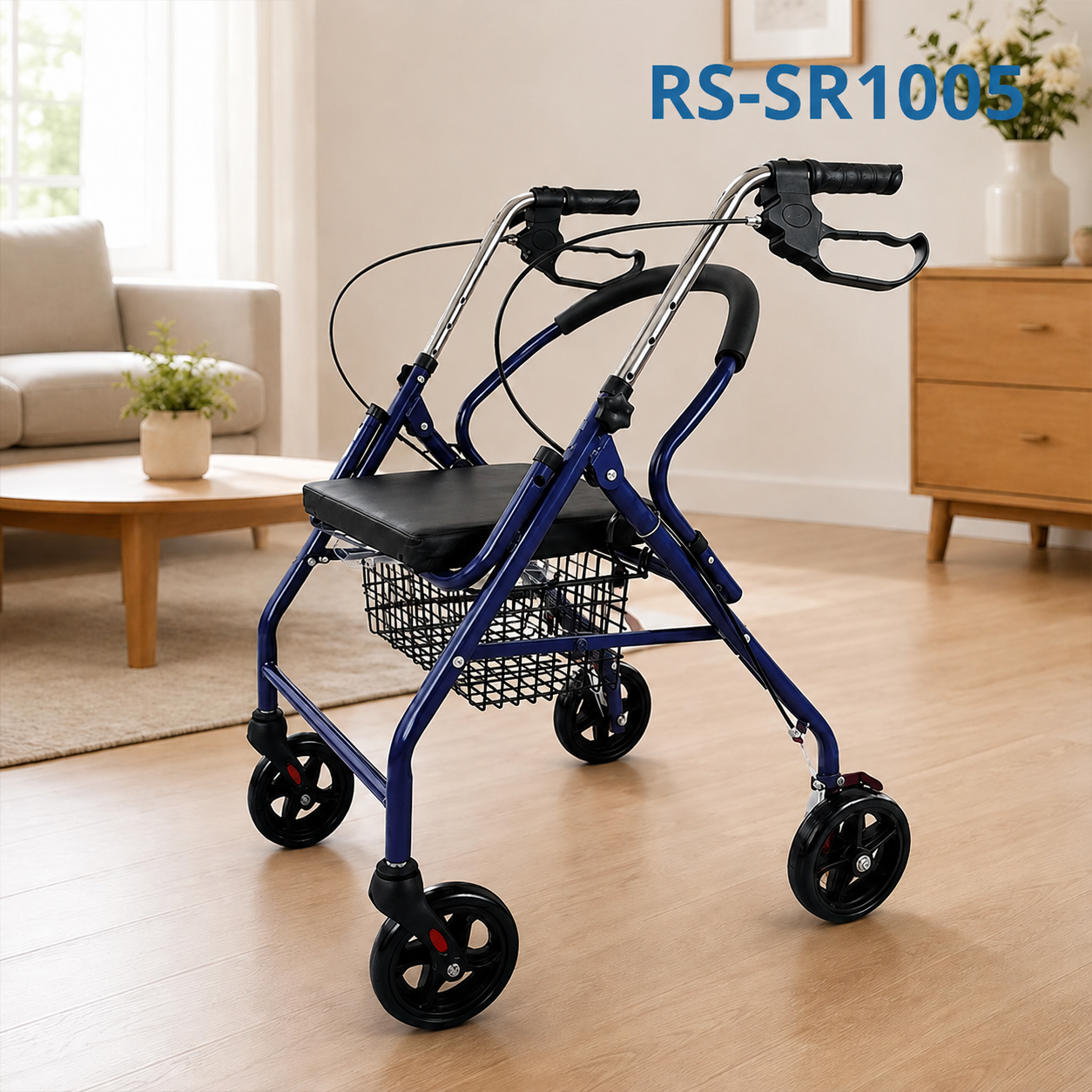 SR1005-B   Steel Rollator Walker for Elderly Carbon Steel Frame Adjustable Height Foldable Design CE Certified Indoor/Outdoor
