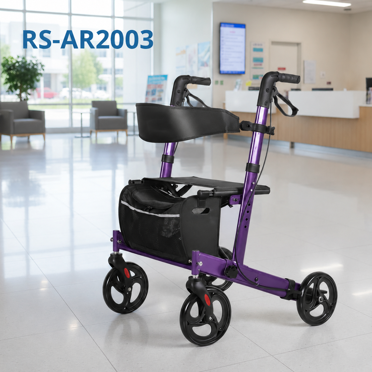 AR2003-PP   Rollator Walker Supplier Foldable Walking Aid for  Seniors with Lightweight Aluminum Frame and Convenient Storage