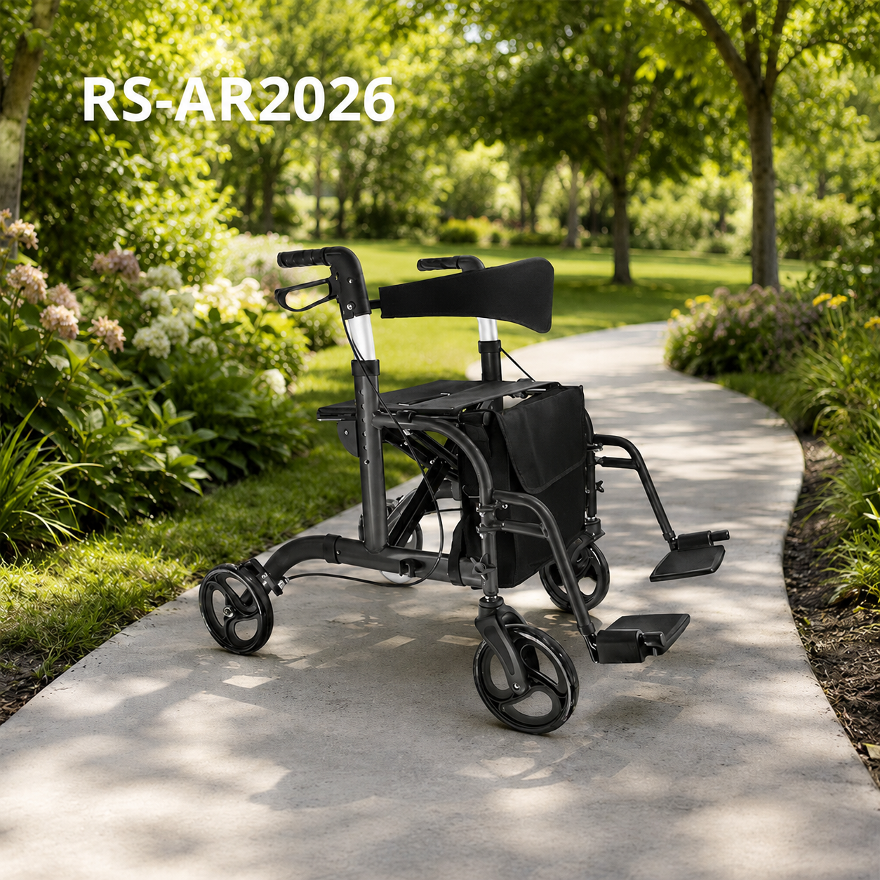 AR2026-B  Lightweight Aluminum Rollator Walker 136kg Capacity for Home Care Users Robust Adjustable Heights