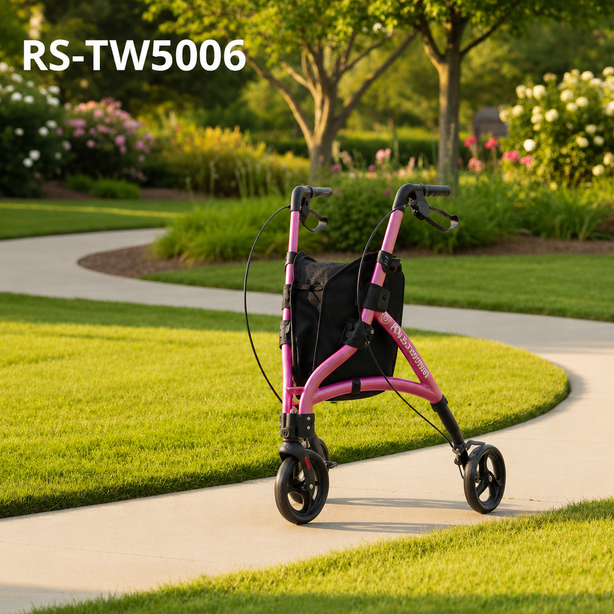 TW5006-R   Three-Wheel Rollator Walker Carbon Steel Elderly Lightweight Durable Mobility Aid Easy Storage Safe Travel Hospital Use Class I