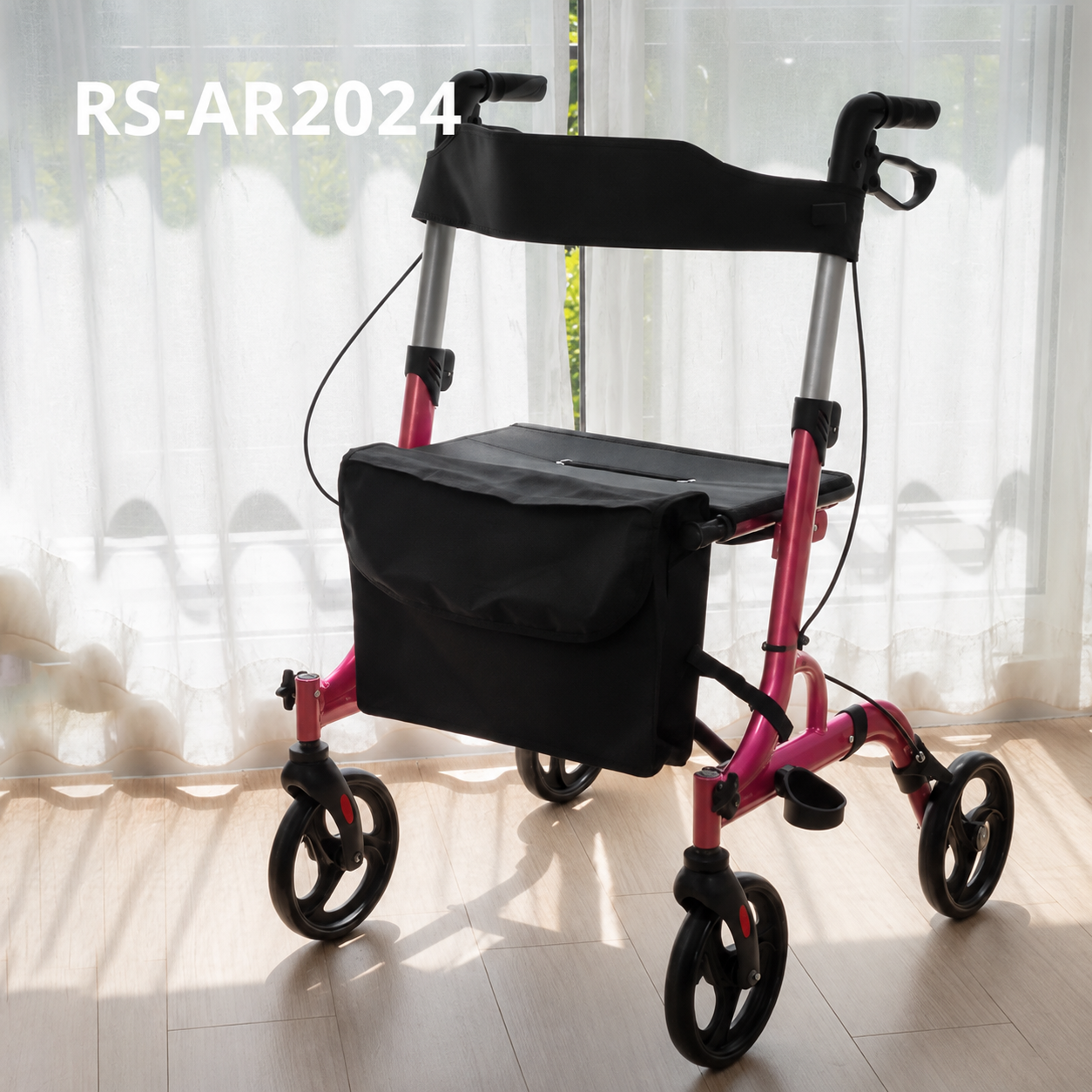 AR2024-R   Rollator Walker with Seat for Seniors Foldable Design Seat Bag Easy Mobility Support CE Certified Light Weight