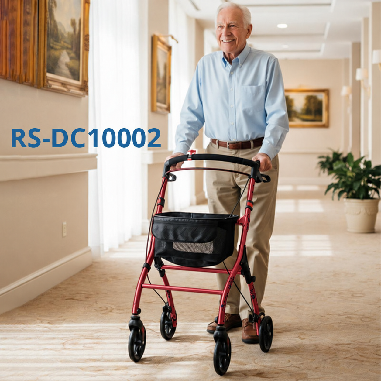 DC10002-R  Lightweight Foldable Rollator Walker Tray for Elderly Easy Storage Solution Relaxsmith RED CE Certified OEM ODM Supplier