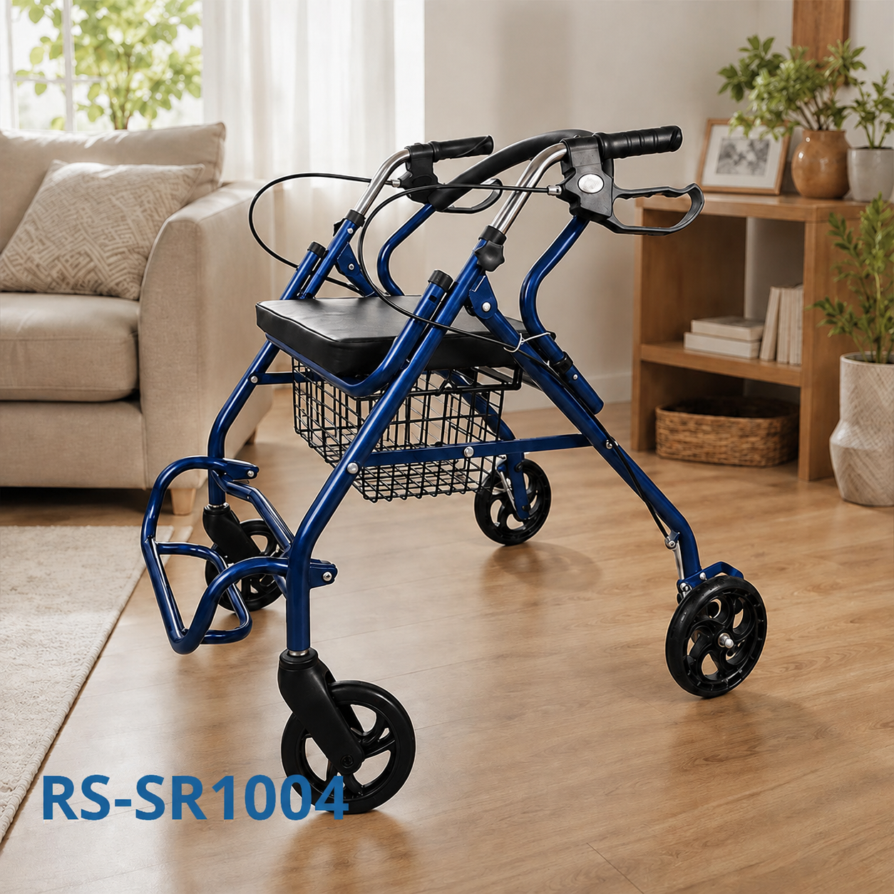 TW5002-B   Stainless Steel Three Wheels Rollator Walker for Elderly Lightweight Foldable Mobility Aid Seat Storage Bag