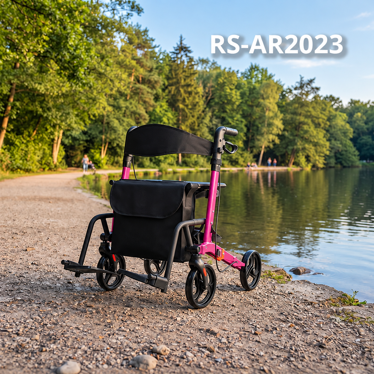 AR2023-R    Lightweight Aluminum CE Certified Rollator for People Restricted Mobility Foldable Carry Convenient Outdoor Use