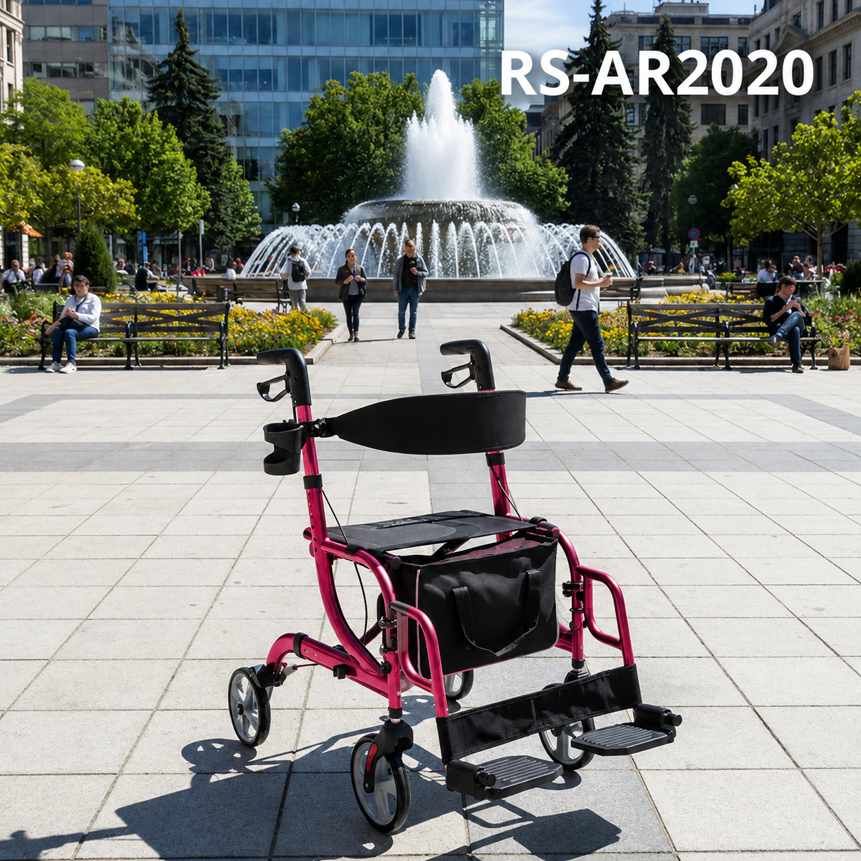 AR2020-R    Aluminum Rollator Walker for Elderly with Foldable Design | OEM ODM Mobility Aid Manufacturer