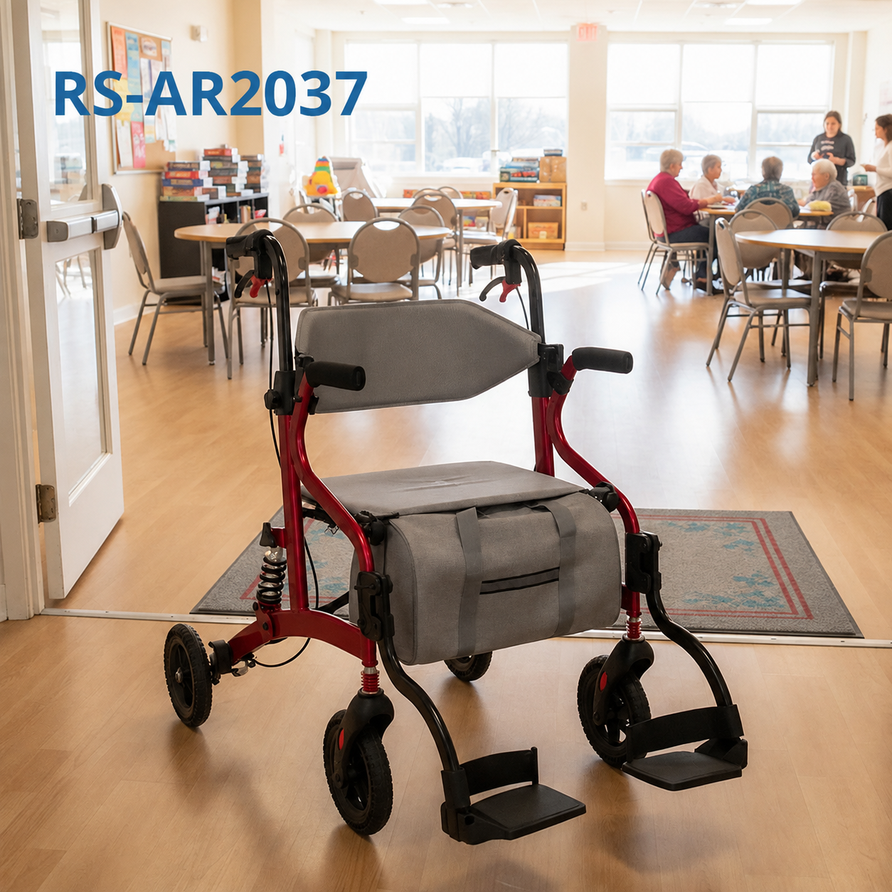 AR2037-R    Elderly Rollator Walker Compact Folding Design Aluminum Frame Blue Color Large Seat Adjustable Features for Enhanced Comfort